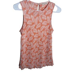 Above & Beyond Tank Top Women's Medium Orange Floral Pleated Sleeveless